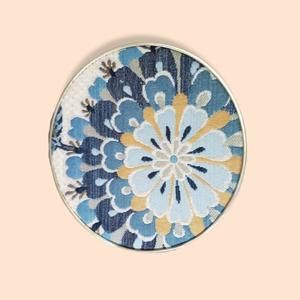 Framed Floral Fabric Wall Decor blue yellow 70s boho round metal frame